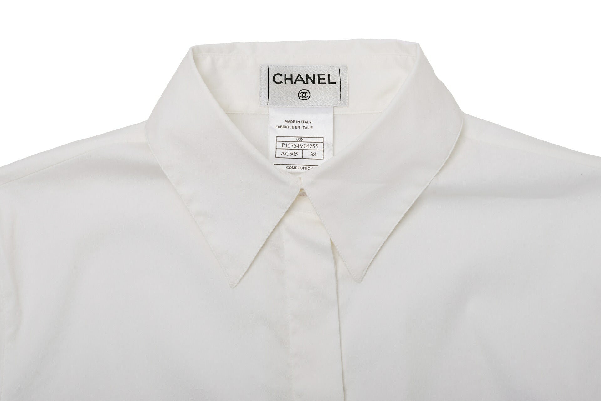 CHANEL Short Sleeve Shirt Blouse T-Shirt, Coco Mark, Cotton Blend, White, Silver-Tone Hardware, Pre-Owned - Vintage La Charme