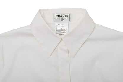 CHANEL Short Sleeve Shirt Blouse T-Shirt, Coco Mark, Cotton Blend, White, Silver-Tone Hardware, Pre-Owned - Vintage La Charme