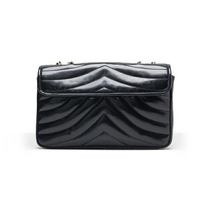 CHANEL Shoulder Bag, V-Stitch, Turn Lock, Enamel, Black, Gold-Tone Hardware, Pre-Owned - Vintage La Charme