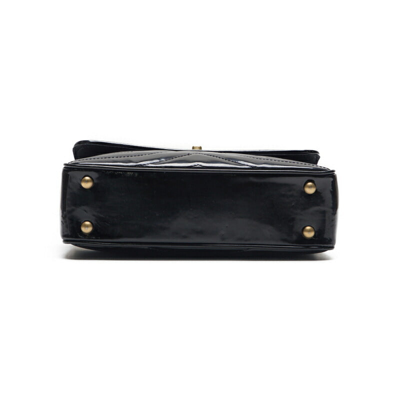 CHANEL Shoulder Bag, V-Stitch, Turn Lock, Enamel, Black, Gold-Tone Hardware, Pre-Owned - Vintage La Charme