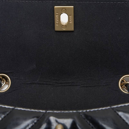 CHANEL Shoulder Bag, V-Stitch, Turn Lock, Enamel, Black, Gold-Tone Hardware, Pre-Owned - Vintage La Charme