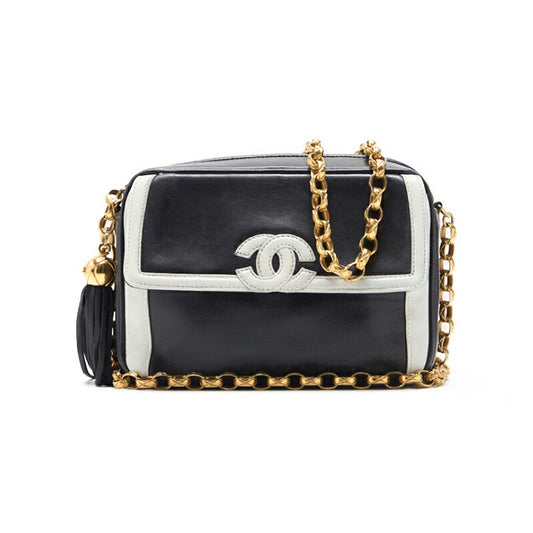 Chanel Shoulder Bag, Coco Mark With Fringe Bijou Chain, Bicolor Lambskin, White, Gold-Tone Hardware, Pre-Owned - Vintage La Charme