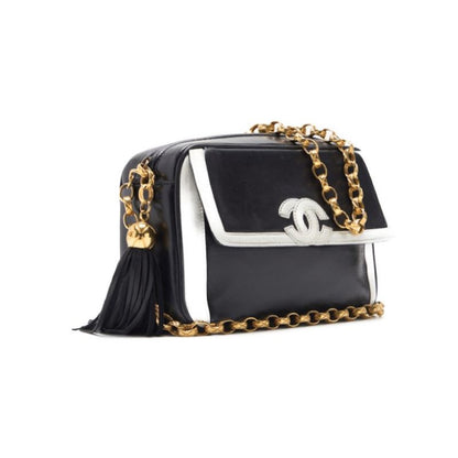 Chanel Shoulder Bag, Coco Mark With Fringe Bijou Chain, Bicolor Lambskin, White, Gold-Tone Hardware, Pre-Owned - Vintage La Charme