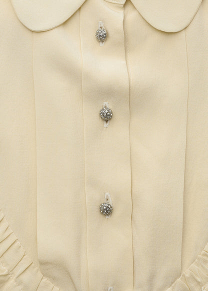 CHANEL Blouse, Short Sleeve, Cut-and-Sew, 100% Silk, Beige, Gold-Tone Hardware, Pre-Owned - Vintage La Charme