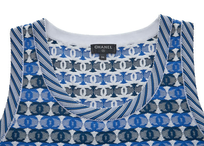 CHANEL Set Up Ensemble, Coco Mark CC Jacquard, Cotton Blend, Blue, Silver-Tone Hardware, Pre-Owned - Vintage La Charme