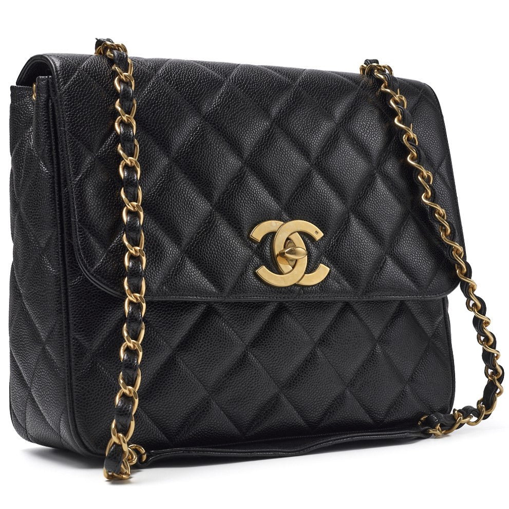 CHANEL Shoulder Bag, Deca Matelasse, Coco Chain Shoulder, Caviar Skin, Black, Gold-Tone Hardware, Pre-Owned - Vintage La Charme