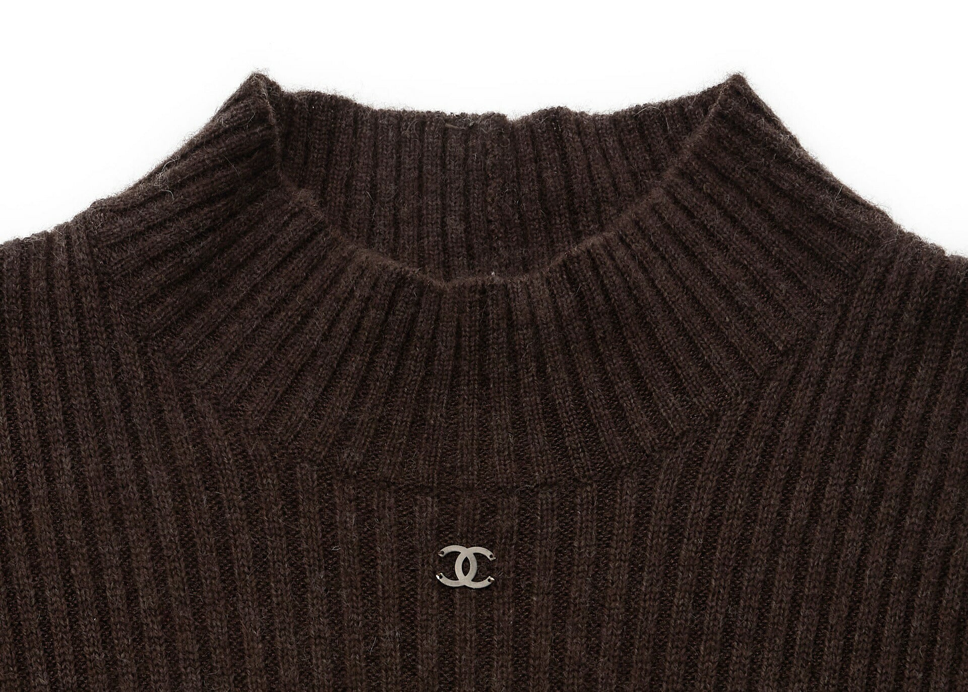 CHANEL Dress, Knit, Cashmere Rayon Nylon Blend, Brown, Gold-Tone Hardware, Pre-Owned - Vintage La Charme