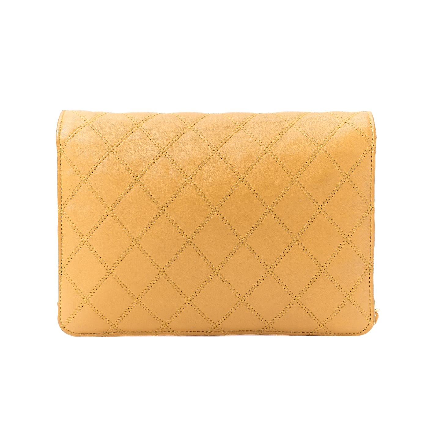 CHANEL Shoulder Bag, V-Flap Push Lock, Chain Shoulder, Lambskin, Yellow, Gold-Tone Hardware, Pre-Owned - Vintage La Charme