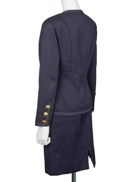 CHANEL Jacket Skirt Set, Coco Button, Cotton, Navy, Gold-Tone Hardware, Pre-Owned - Vintage La Charme