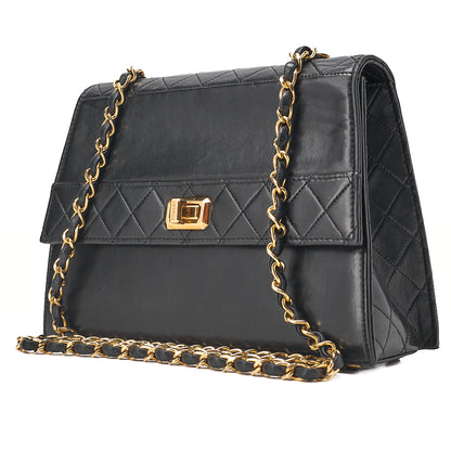 CHANEL Lambskin Matelasse Trapezoid 2.55 Chain Shoulder Black Gold-Tone Hardware, Pre-Owned