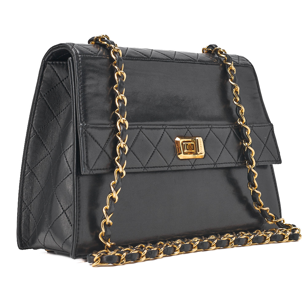CHANEL Lambskin Matelasse Trapezoid 2.55 Chain Shoulder Black Gold-Tone Hardware, Pre-Owned