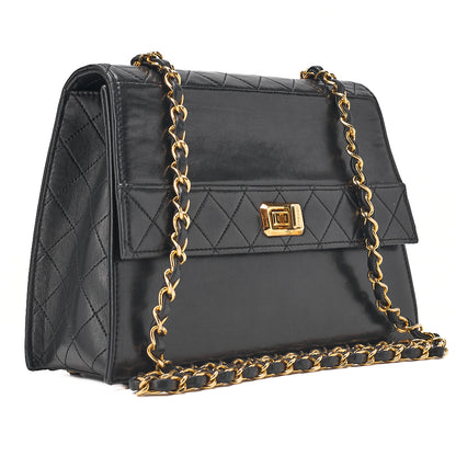 CHANEL Lambskin Matelasse Trapezoid 2.55 Chain Shoulder Black Gold-Tone Hardware, Pre-Owned