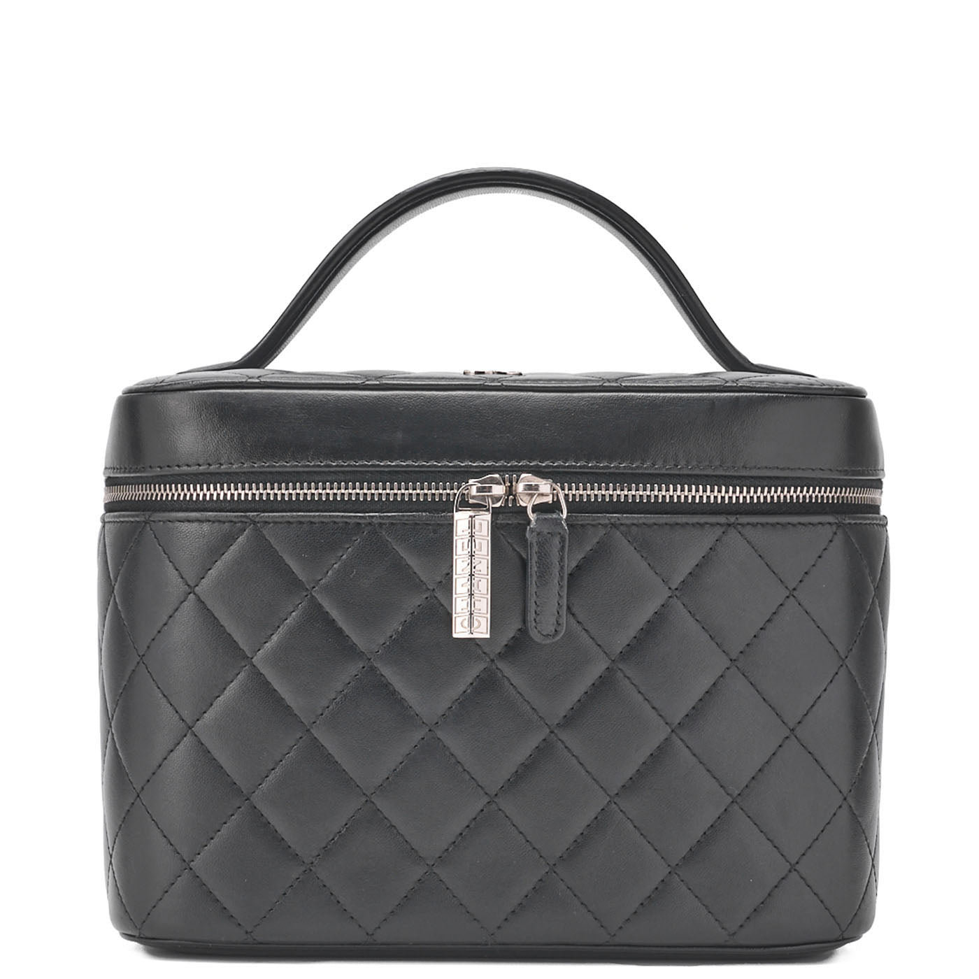 CHANEL Vanity Handtasche Matelassé Lammleder Schwarz Silberfarbene Hardware Gebraucht