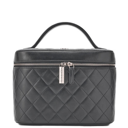 CHANEL Vanity Handtasche Matelassé Lammleder Schwarz Silberfarbene Hardware Gebraucht