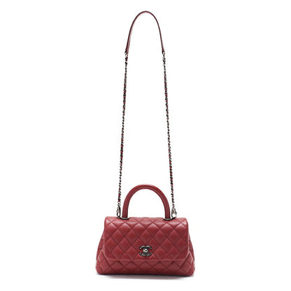 CHANEL Handbag Matelasse Coco Handle 2WAY Caviar Skin Red Silver-Tone Hardware Pre-Owned - Vintage La Charme