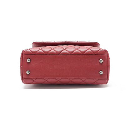 CHANEL Handbag Matelasse Coco Handle 2WAY Caviar Skin Red Silver-Tone Hardware Pre-Owned - Vintage La Charme