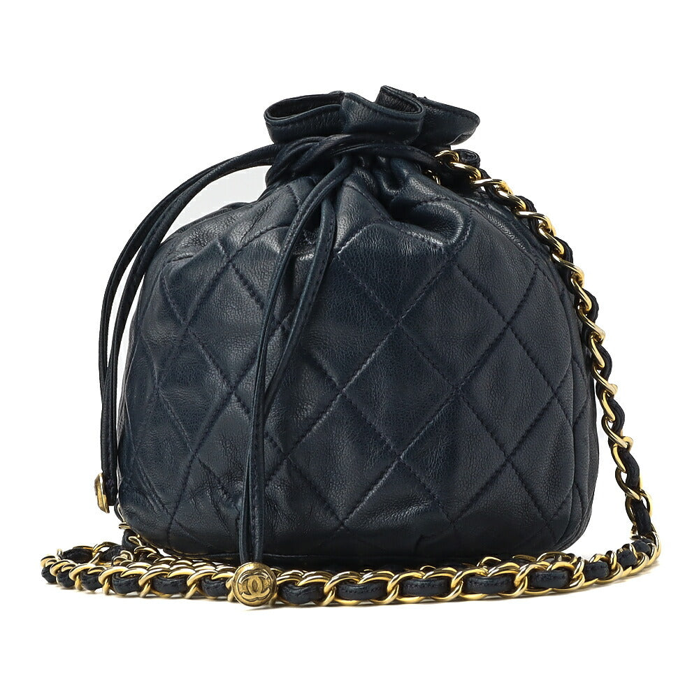 CHANEL Shoulder Bag Matelasse Drawstring Type Chain Shoulder Lambskin Navy Gold-Tone Hardware Pre-Owned - Vintage La Charme