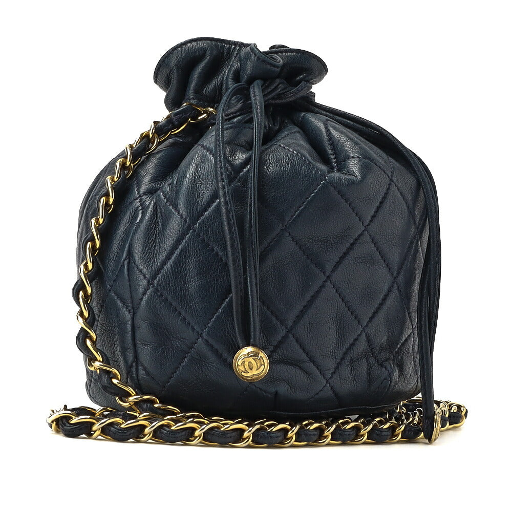 CHANEL Shoulder Bag Matelasse Drawstring Type Chain Shoulder Lambskin Navy Gold-Tone Hardware Pre-Owned - Vintage La Charme