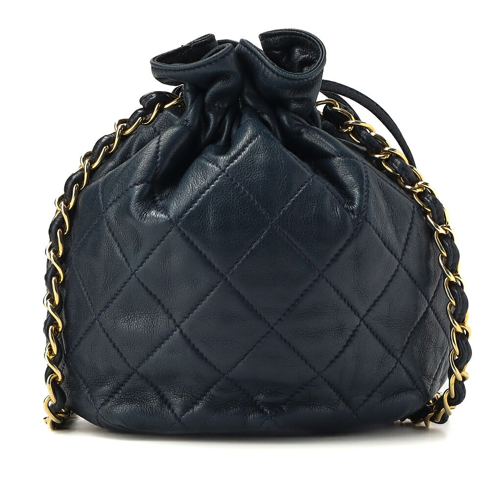 CHANEL Shoulder Bag Matelasse Drawstring Type Chain Shoulder Lambskin Navy Gold-Tone Hardware Pre-Owned - Vintage La Charme