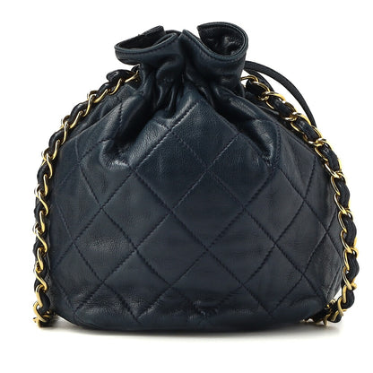 CHANEL Shoulder Bag Matelasse Drawstring Type Chain Shoulder Lambskin Navy Gold-Tone Hardware Pre-Owned - Vintage La Charme