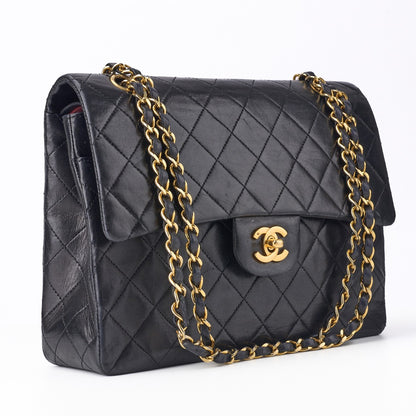 CHANEL Shoulder Bag, Matelasse Double Flap, Lambskin, Black, Gold-Tone Hardware, Pre-Owned - Vintage La Charme
