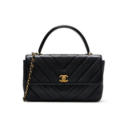 CHANEL Handbag V Stitch Coco Handle 2WAY Lambskin Pink Gold-Tone Hardware Pre-Owned - Vintage La Charme