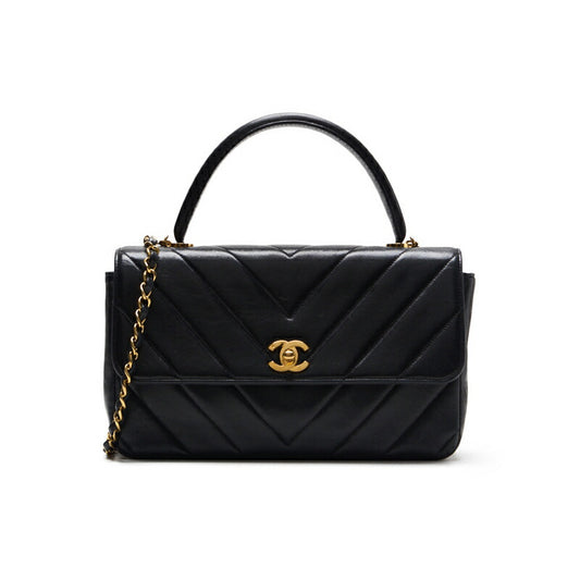 CHANEL Handbag V Stitch Coco Handle 2WAY Lambskin Pink Gold-Tone Hardware Pre-Owned - Vintage La Charme