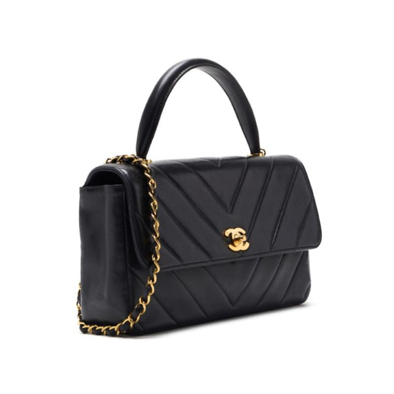 CHANEL Handbag V Stitch Coco Handle 2WAY Lambskin Pink Gold-Tone Hardware Pre-Owned - Vintage La Charme