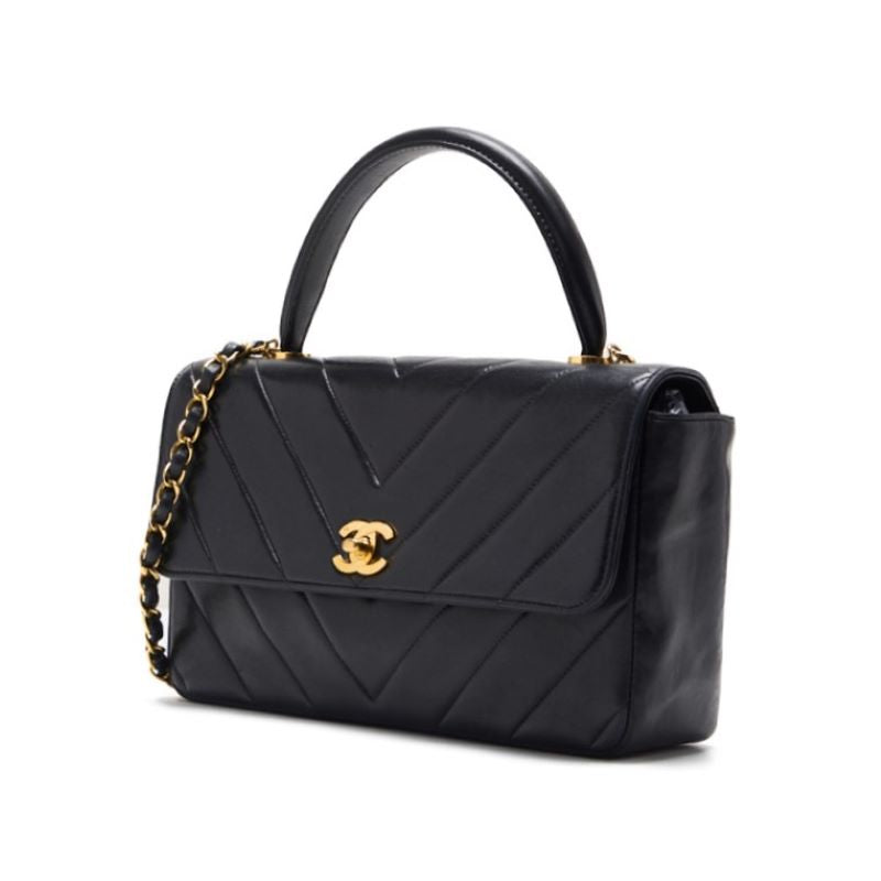 CHANEL Handbag V Stitch Coco Handle 2WAY Lambskin Pink Gold-Tone Hardware Pre-Owned - Vintage La Charme
