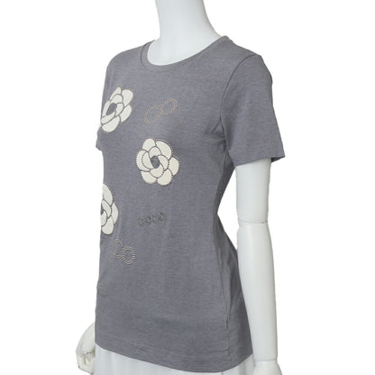 CHANEL T-Shirt Short Sleeve Cut-and-Sew Gray Gold-Tone Hardware Pre-Owned - Vintage La Charme