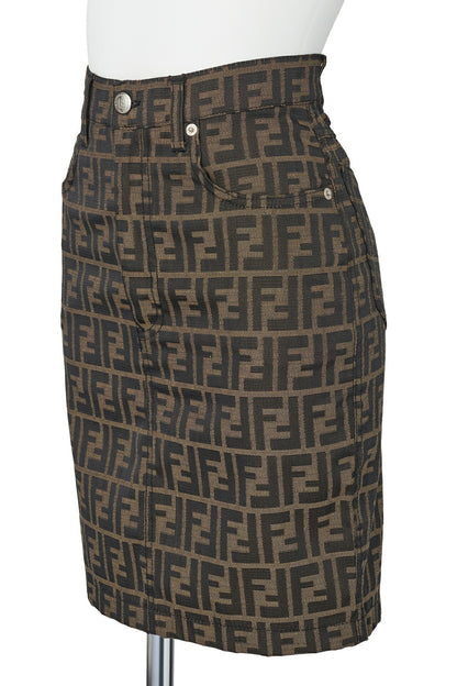 FENDI Skirt Pants, Zucca Pattern, Polyester Cotton Blend, Brown, Pre-Owned - Vintage La Charme