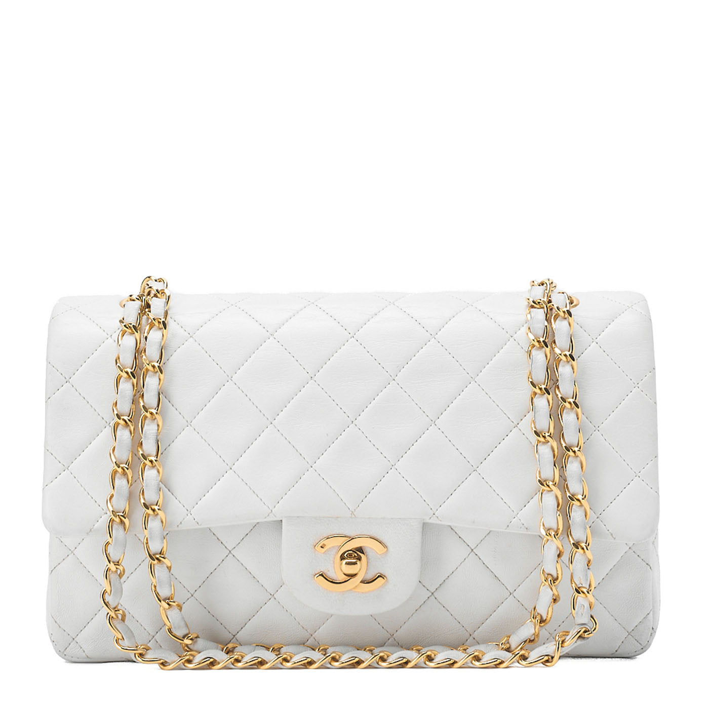CHANEL Shoulder Bag Matelassé Double Flap 25cm Chain Shoulder Lambskin White Gold-Tone Hardware, Pre-Owned