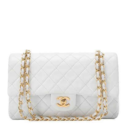 CHANEL Shoulder Bag Matelassé Double Flap 25cm Chain Shoulder Lambskin White Gold-Tone Hardware, Pre-Owned