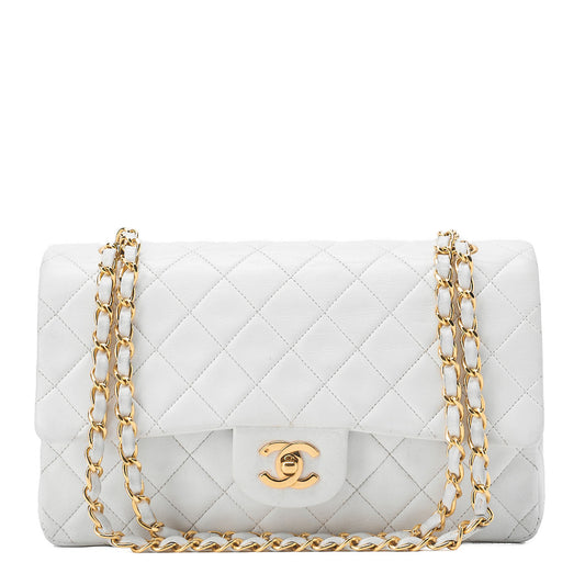CHANEL Shoulder Bag Matelassé Double Flap 25cm Chain Shoulder Lambskin White Gold-Tone Hardware, Pre-Owned