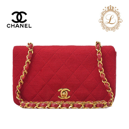 CHANEL Mini Shoulder Bag, Matelasse Full Flap, Chain Shoulder, Cotton, Red, Gold-Tone Hardware, Pre-Owned - Vintage La Charme