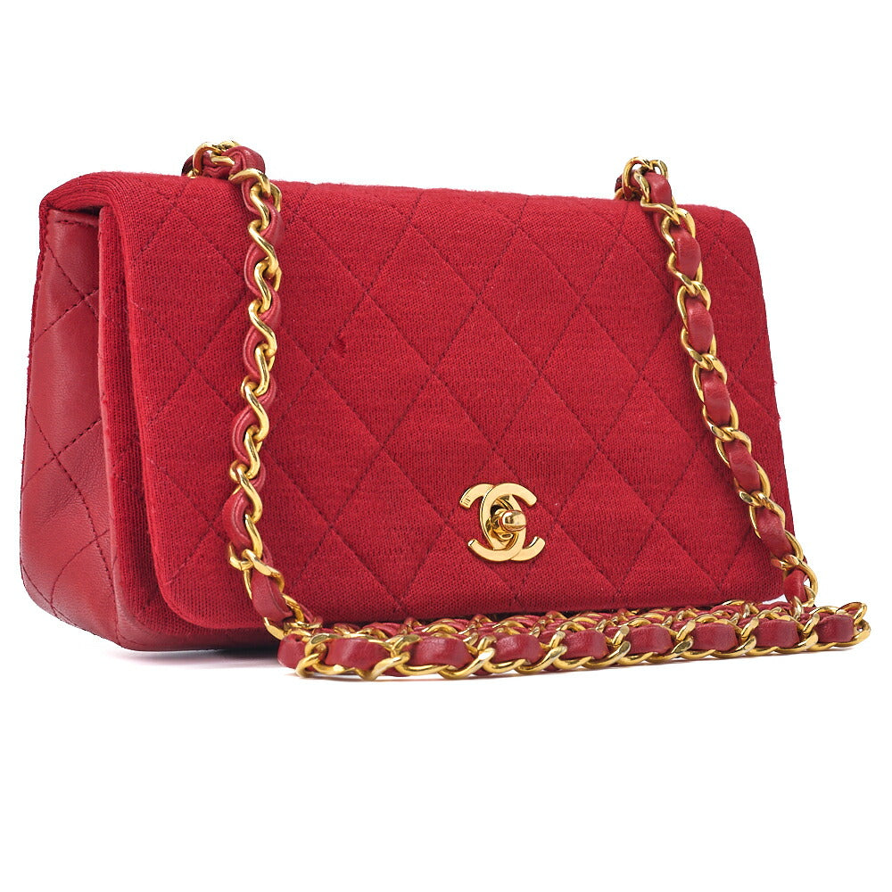 CHANEL Mini Shoulder Bag, Matelasse Full Flap, Chain Shoulder, Cotton, Red, Gold-Tone Hardware, Pre-Owned - Vintage La Charme
