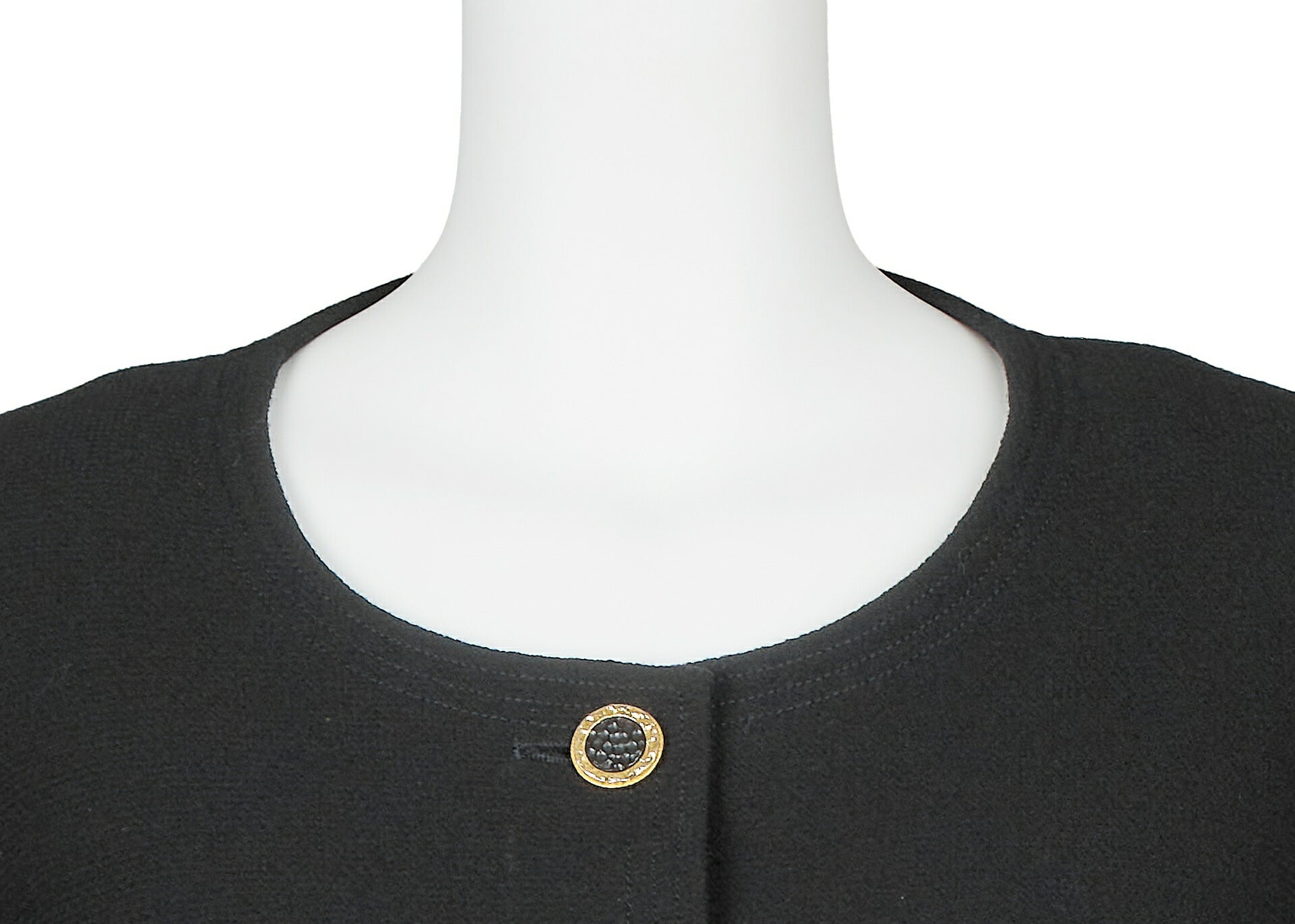 CHANEL Jacket Skirt Set Up, No Collar, Wool Blend, Black, Silver-Tone Hardware, Pre-Owned - Vintage La Charme
