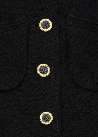 CHANEL Jacket Skirt Set Up, No Collar, Wool Blend, Black, Silver-Tone Hardware, Pre-Owned - Vintage La Charme