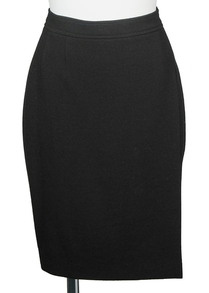 CHANEL Jacket Skirt Set Up, No Collar, Wool Blend, Black, Silver-Tone Hardware, Pre-Owned - Vintage La Charme