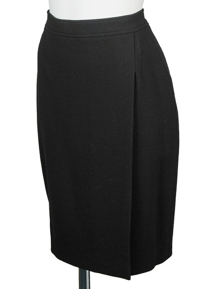CHANEL Jacket Skirt Set Up, No Collar, Wool Blend, Black, Silver-Tone Hardware, Pre-Owned - Vintage La Charme