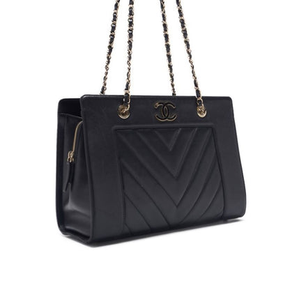 CHANEL Shoulder Bag, V-Stitch Deca Coco, Double Chain, Lambskin, Black, Gold-Tone Hardware, Pre-Owned - Vintage La Charme