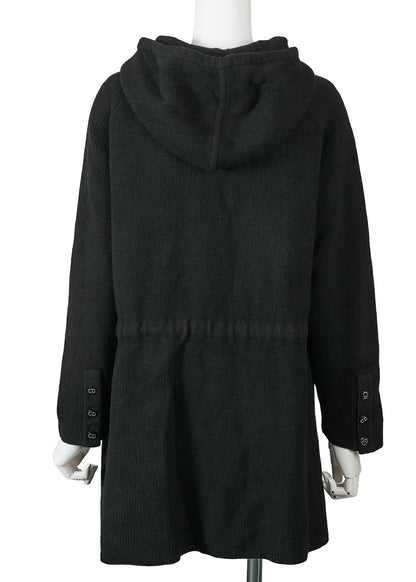 Dior Hooded Cardigan, Gilogo Button, Knit, Wool, Black, Silver-Tone Hardware, Pre-Owned - Vintage La Charme
