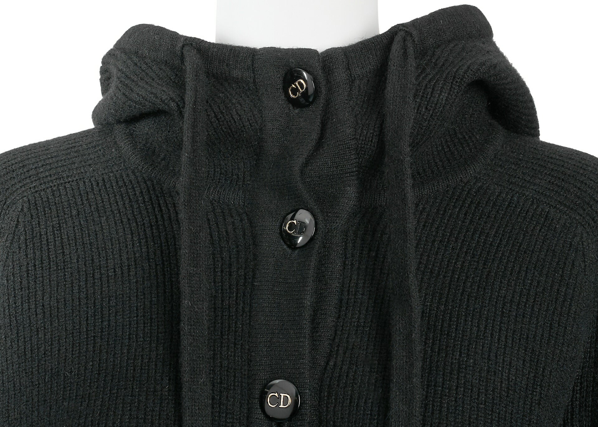 Dior Hooded Cardigan, Gilogo Button, Knit, Wool, Black, Silver-Tone Hardware, Pre-Owned - Vintage La Charme