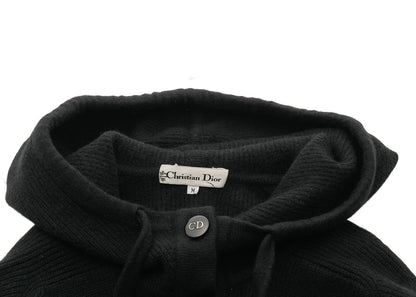 Dior Hooded Cardigan, Gilogo Button, Knit, Wool, Black, Silver-Tone Hardware, Pre-Owned - Vintage La Charme