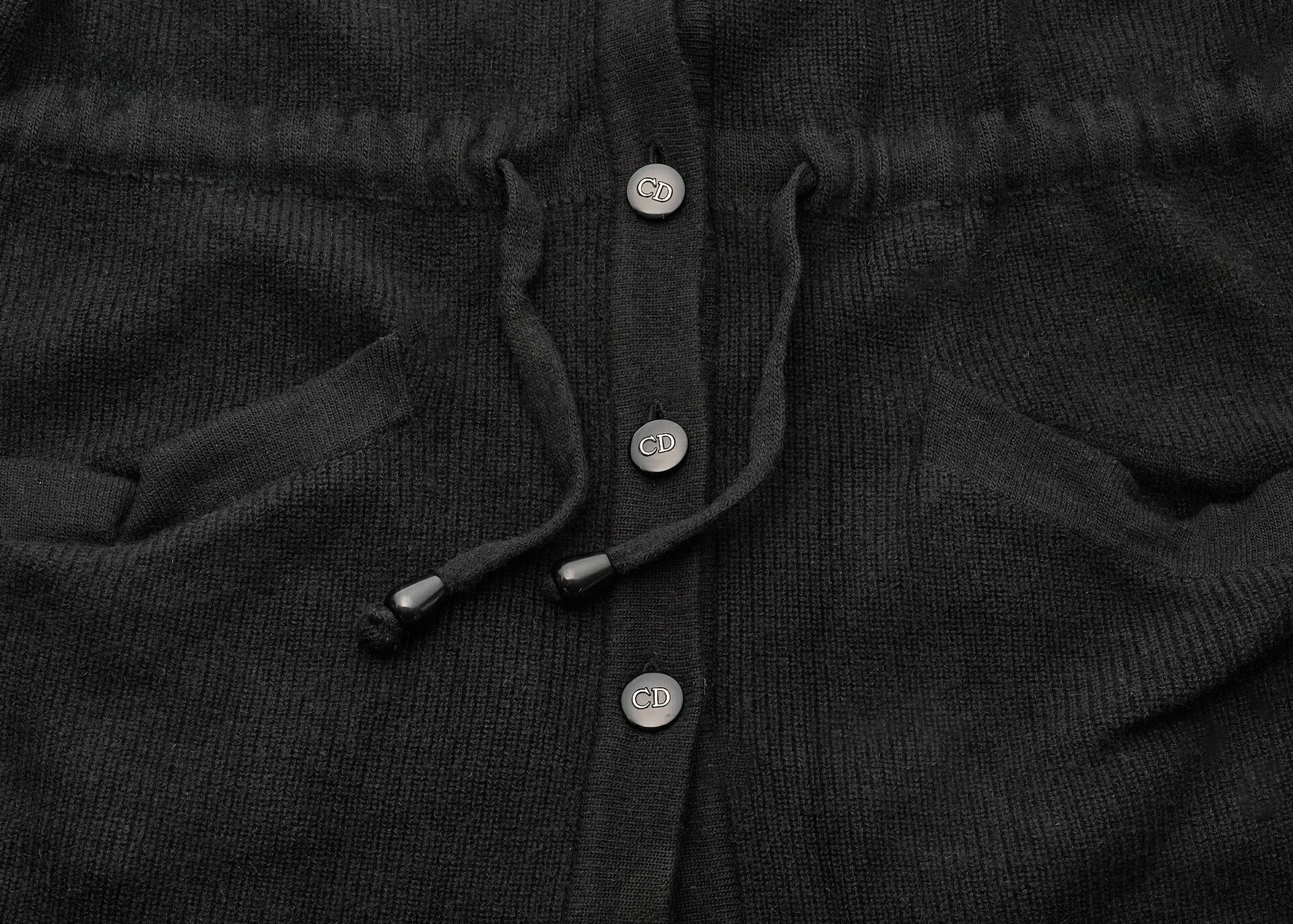 Dior Hooded Cardigan, Gilogo Button, Knit, Wool, Black, Silver-Tone Hardware, Pre-Owned - Vintage La Charme