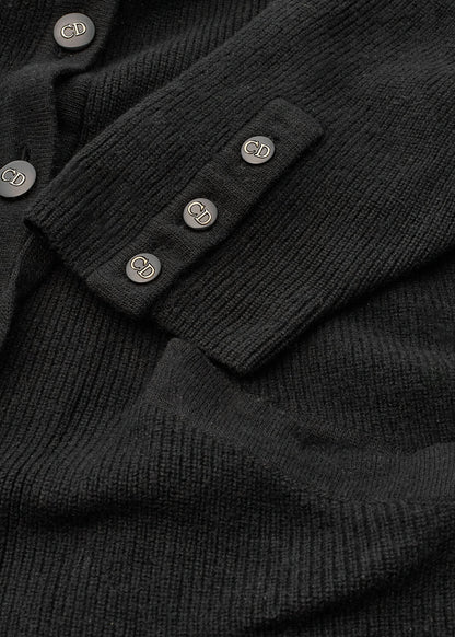Dior Hooded Cardigan, Gilogo Button, Knit, Wool, Black, Silver-Tone Hardware, Pre-Owned - Vintage La Charme