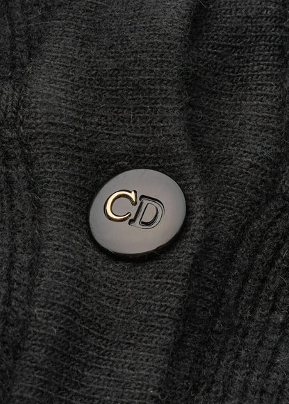 Dior Hooded Cardigan, Gilogo Button, Knit, Wool, Black, Silver-Tone Hardware, Pre-Owned - Vintage La Charme