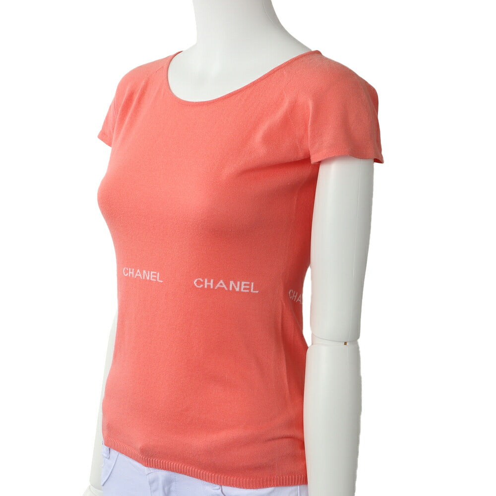 CHANEL T-Shirt, Logo Mark, Knit, Cotton, Salmon Pink, Gold-Tone Hardware, Pre-Owned - Vintage La Charme