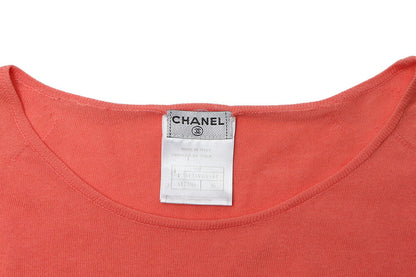 CHANEL T-Shirt, Logo Mark, Knit, Cotton, Salmon Pink, Gold-Tone Hardware, Pre-Owned - Vintage La Charme