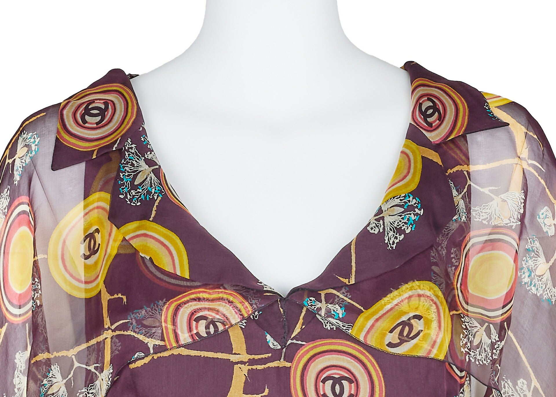 CHANEL One Piece Top, Ruffle, Silk, Bordeaux, Gold-Tone Hardware, Pre-Owned - Vintage La Charme